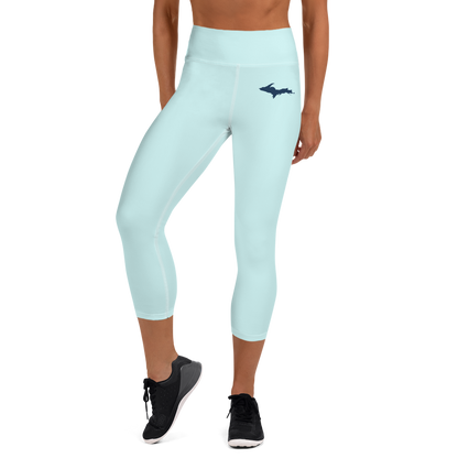 Michigan Upper Peninsula Yoga Capri Leggings (w/ UP Outline) | Cyan