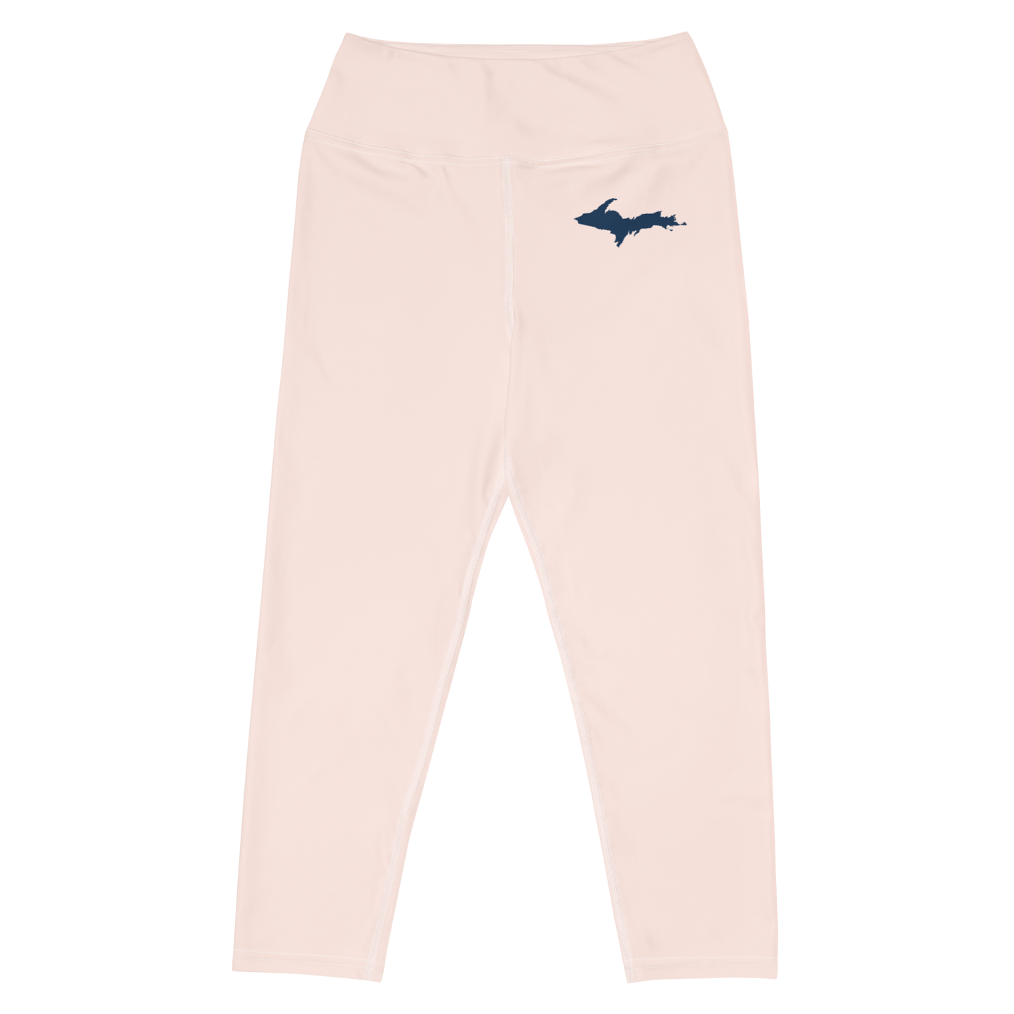 Michigan Upper Peninsula Yoga Capri Leggings (w/ UP Outline) | Champagne Pink