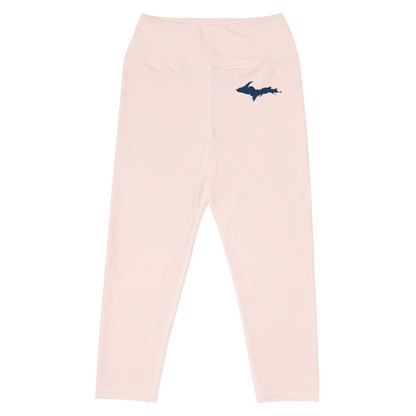 Michigan Upper Peninsula Yoga Capri Leggings (w/ UP Outline) | Champagne Pink