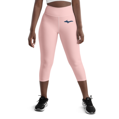 Michigan Upper Peninsula Yoga Capri Leggings (w/ UP Outline) | Cosmos Pink