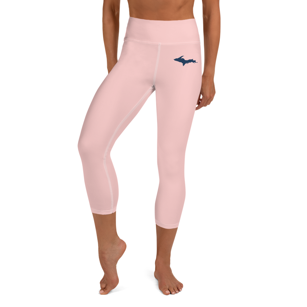 Michigan Upper Peninsula Yoga Capri Leggings (w/ UP Outline) | Cosmos Pink