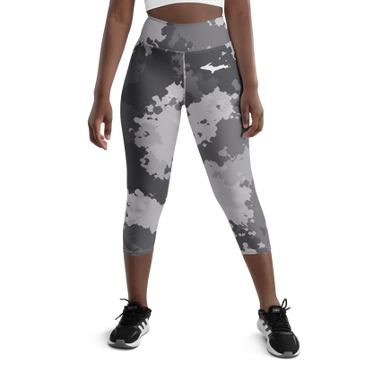 Michigan Upper Peninsula Yoga Capri Leggings (w/ UP Outline) | Iron Ore Grey