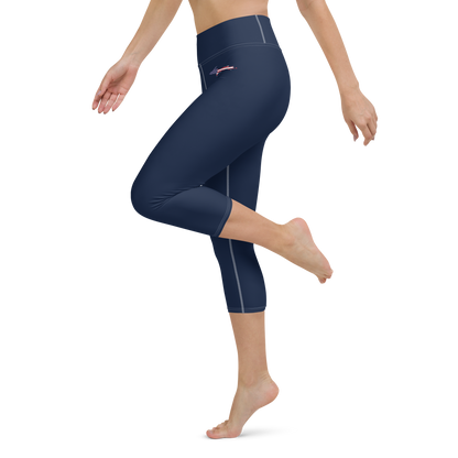 Michigan Upper Peninsula Yoga Capri Leggings (w/ UP USA Flag Outline) | Navy