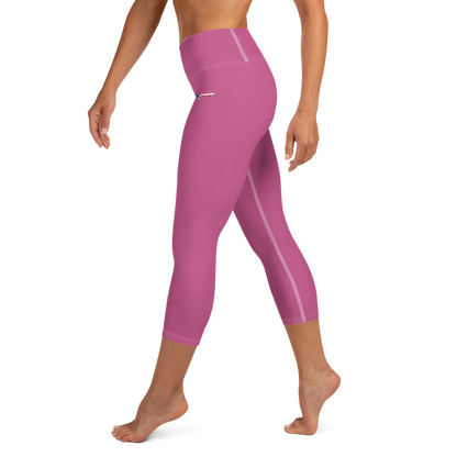 Michigan Upper Peninsula Capri Yoga Leggings (w/ UP USA Flag) | Apple Blossom Pink