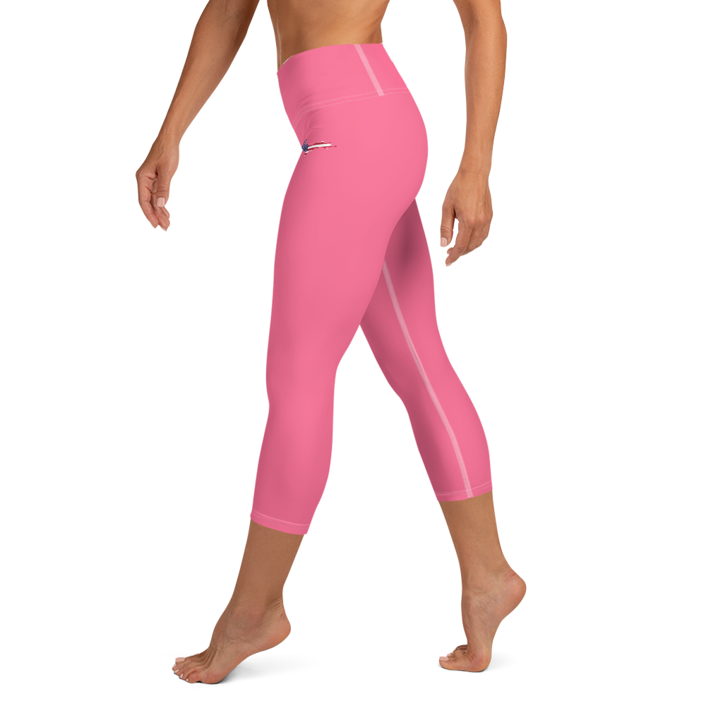 Michigan Upper Peninsula Yoga Capri Leggings (w/ UP USA Flag) | Rhodochrosite Pink