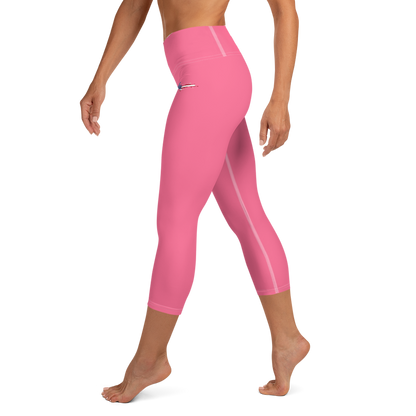 Michigan Upper Peninsula Yoga Capri Leggings (w/ UP USA Flag) | Rhodochrosite Pink