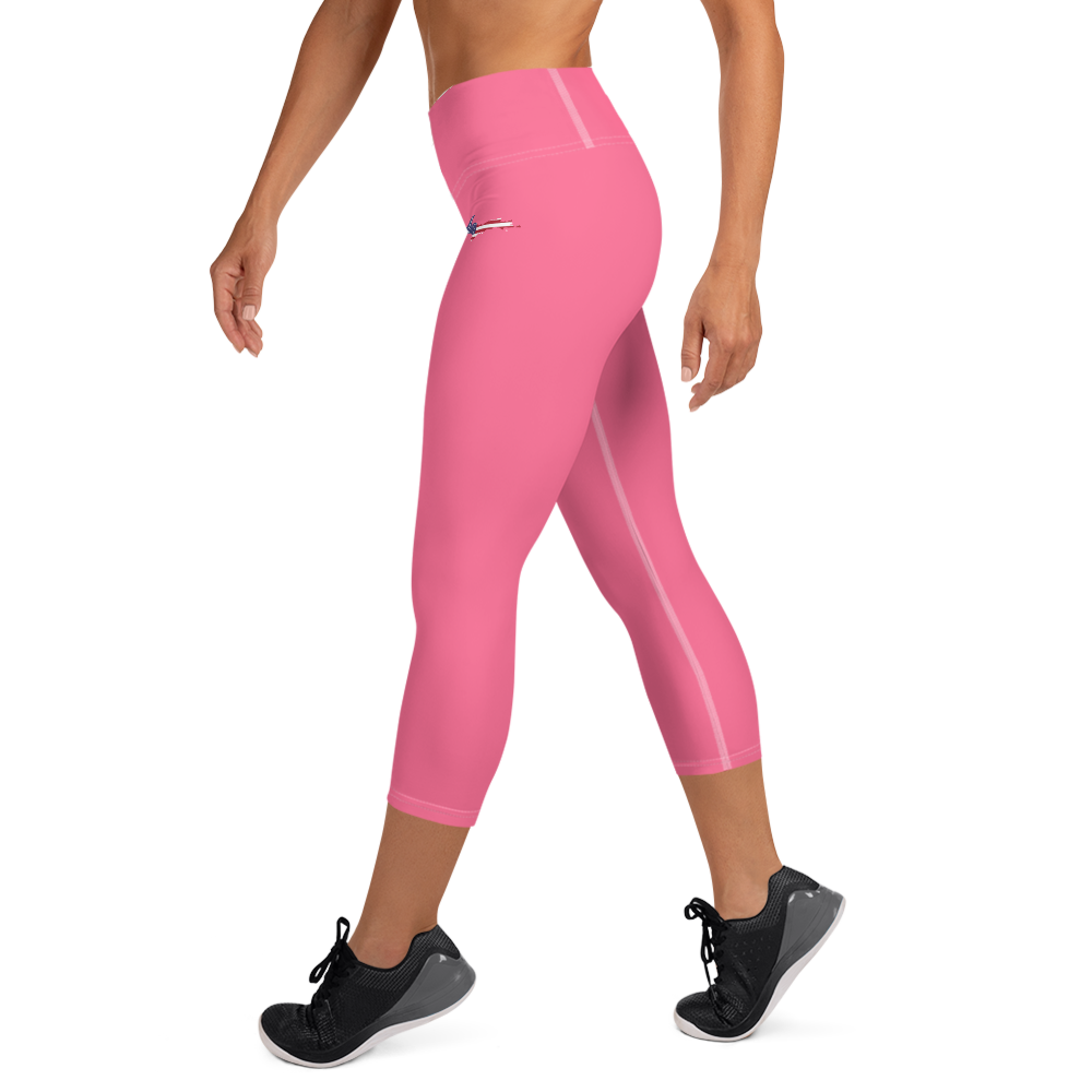 Michigan Upper Peninsula Yoga Capri Leggings (w/ UP USA Flag) | Rhodochrosite Pink