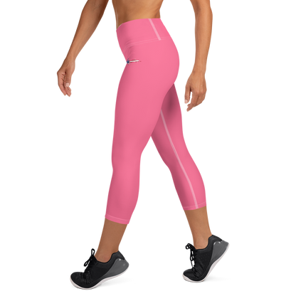 Michigan Upper Peninsula Yoga Capri Leggings (w/ UP USA Flag) | Rhodochrosite Pink