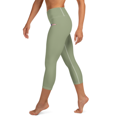 Michigan Upper Peninsula Yoga Capri Leggings (w/ UP USA Flag) | Beachgrass Green