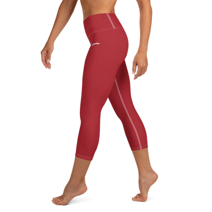 Michigan Upper Peninsula Yoga Capri Leggings (w/ UP USA Flag) | Thimbleberry Red