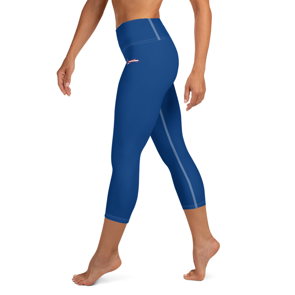 Michigan Upper Peninsula Yoga Capri Leggings (w/ UP USA Flag) | Dearborn Blue