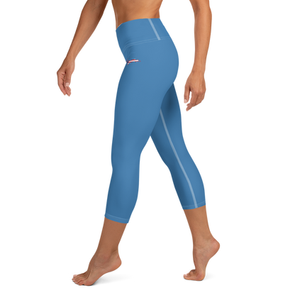 Michigan Upper Peninsula Yoga Capri Leggings (w/ UP USA Flag) | Lake Superior Blue