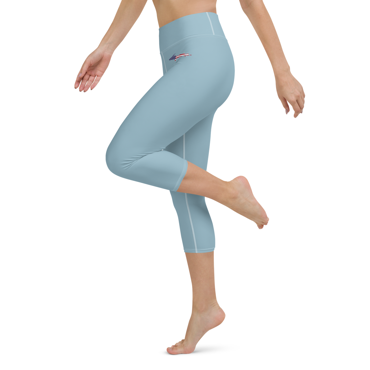 Michigan Upper Peninsula Yoga Capri Leggings (w/ UP USA Flag) | Opal Blue