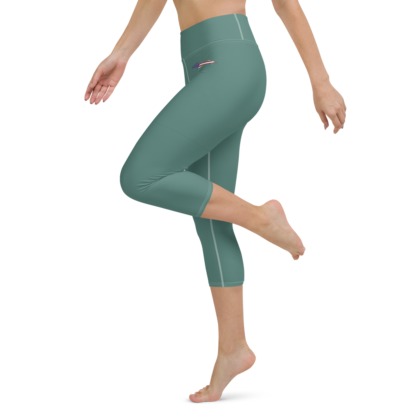 Michigan Upper Peninsula Yoga Capri Leggings (w/ UP USA Flag) | Copper Green