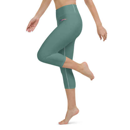 Michigan Upper Peninsula Yoga Capri Leggings (w/ UP USA Flag) | Copper Green