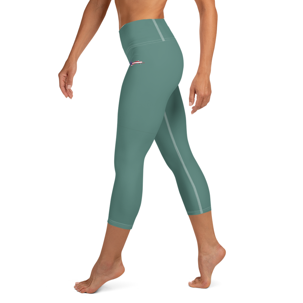 Michigan Upper Peninsula Yoga Capri Leggings (w/ UP USA Flag) | Copper Green