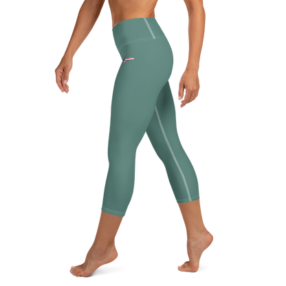 Michigan Upper Peninsula Yoga Capri Leggings (w/ UP USA Flag) | Copper Green