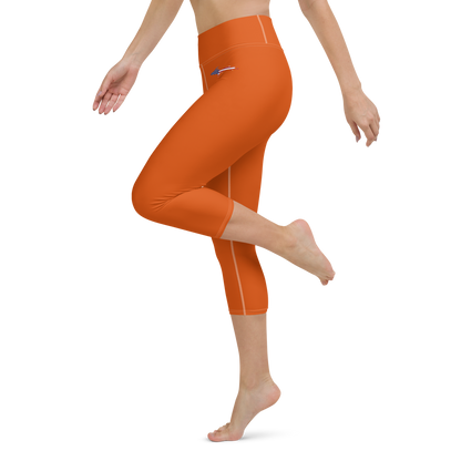 Michigan Upper Peninsula Yoga Capri Leggings (w/ UP USA Flag) | Maple Leaf Orange