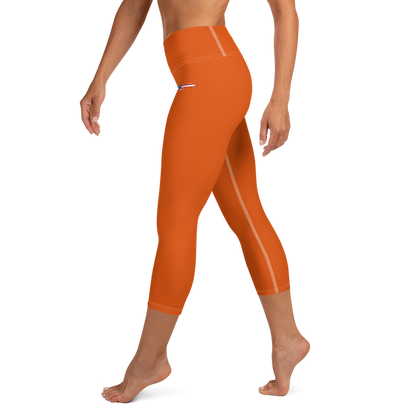 Michigan Upper Peninsula Yoga Capri Leggings (w/ UP USA Flag) | Maple Leaf Orange