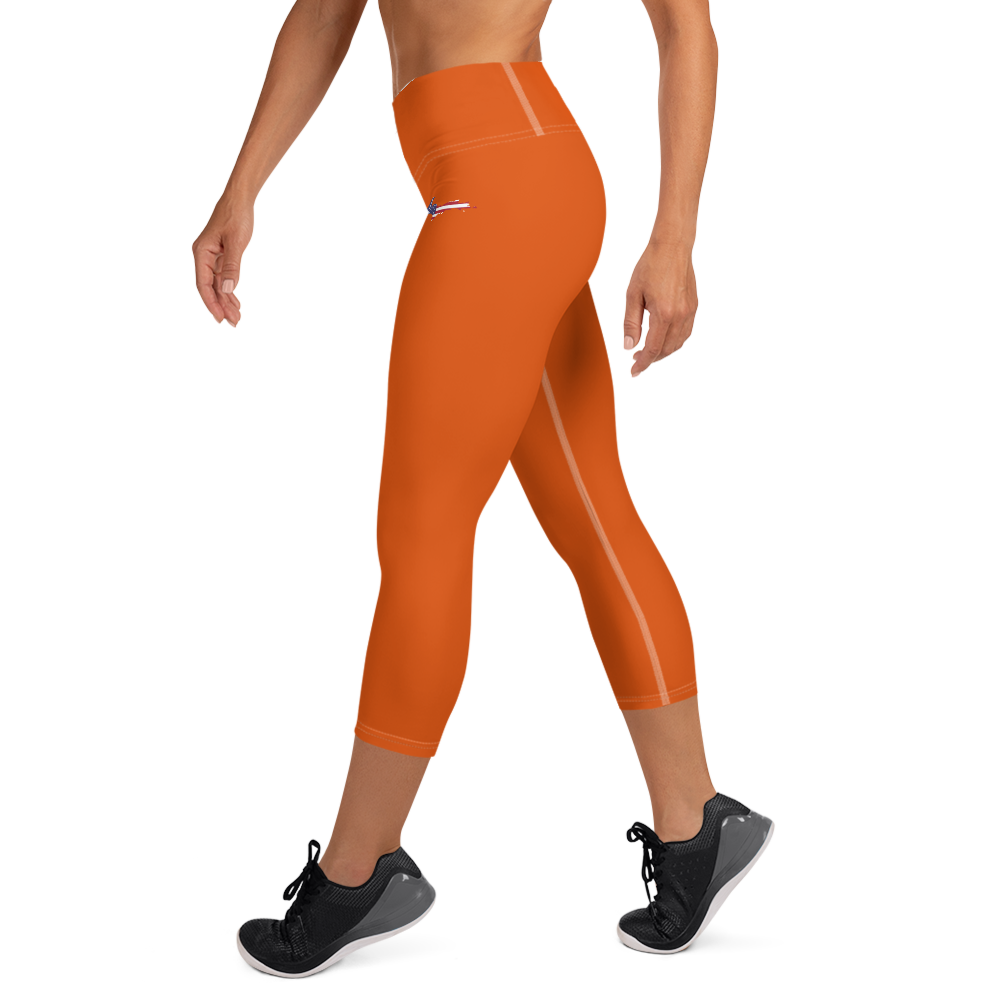 Michigan Upper Peninsula Yoga Capri Leggings (w/ UP USA Flag) | Maple Leaf Orange