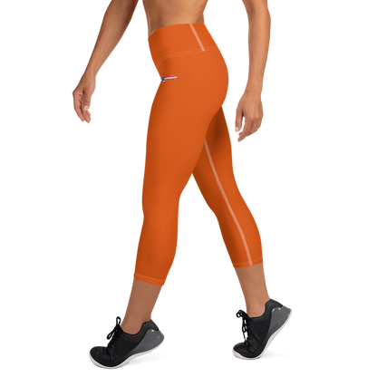 Michigan Upper Peninsula Yoga Capri Leggings (w/ UP USA Flag) | Maple Leaf Orange