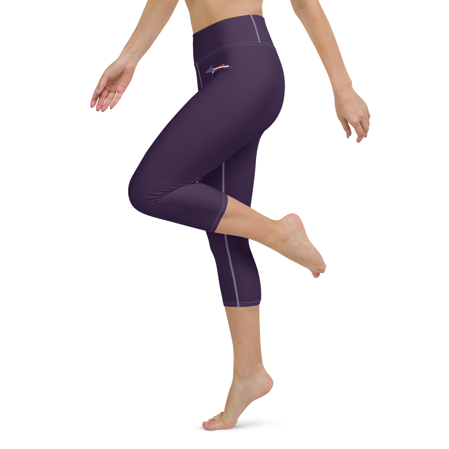 Michigan Upper Peninsula Yoga Capri Leggings (w/ UP USA Flag) | Blackcurrant