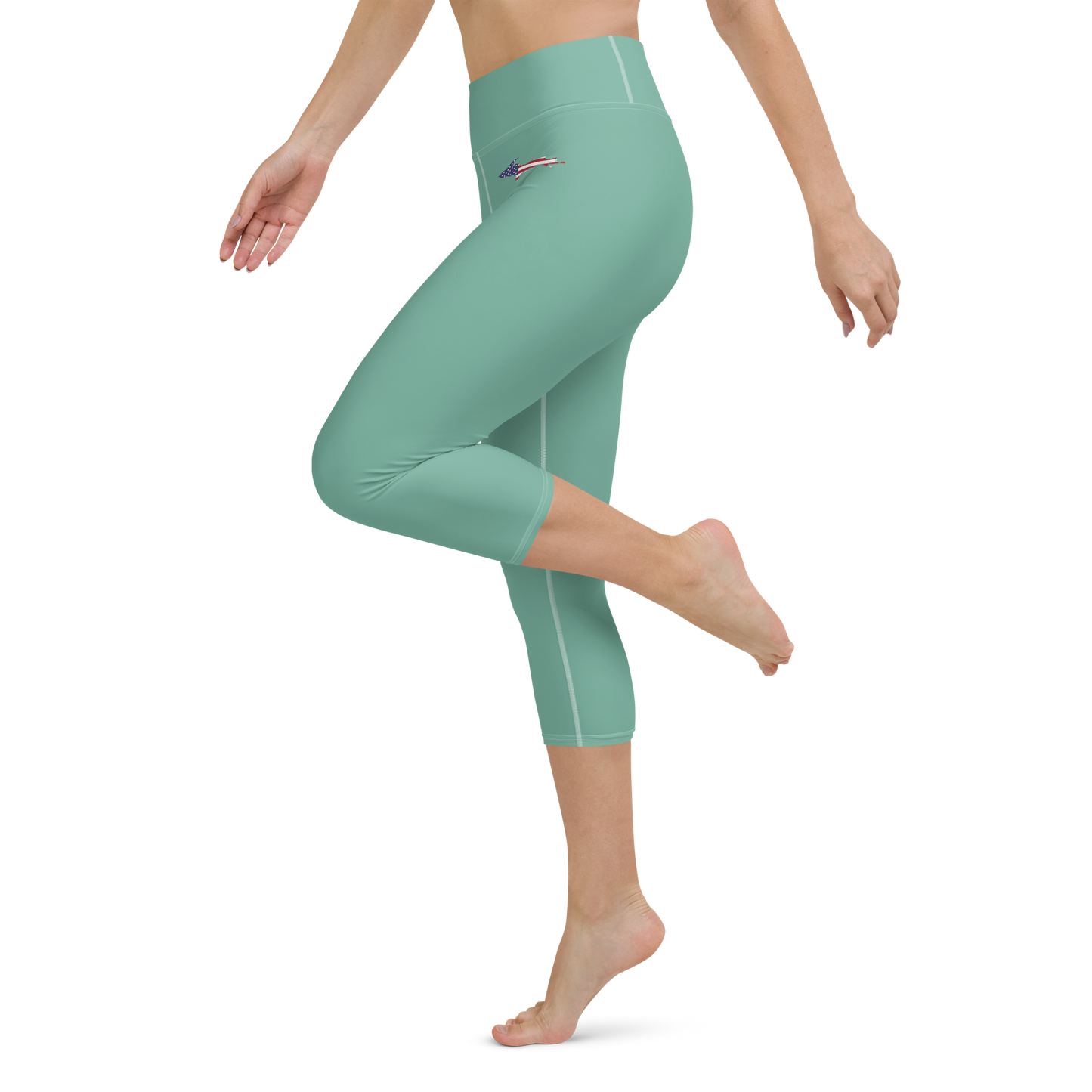 Michigan Upper Peninsula Yoga Capri Leggings (w/ UP USA Flag) | Sencha Green