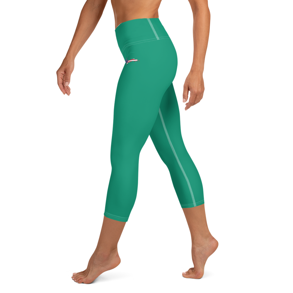 Michigan Upper Peninsula Yoga Capri Leggings (w/ UP USA Flag) | Emerald Green