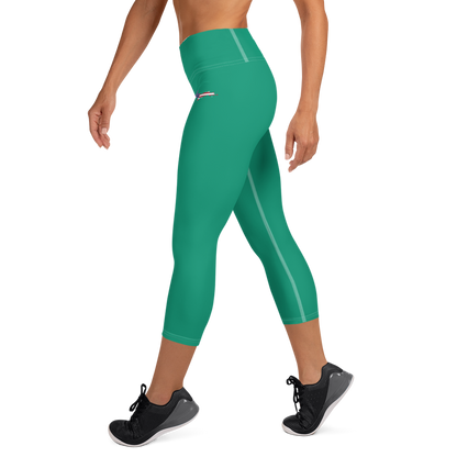 Michigan Upper Peninsula Yoga Capri Leggings (w/ UP USA Flag) | Emerald Green