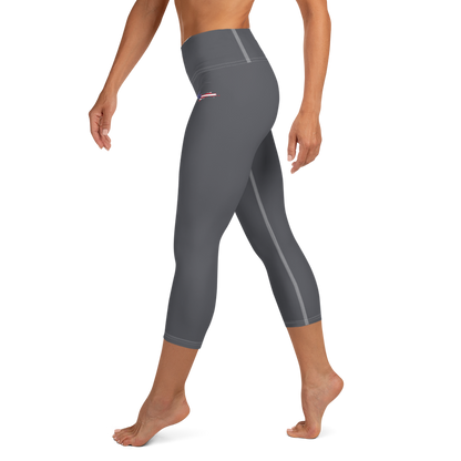 Michigan Upper Peninsula Yoga Capri Leggings (w/ UP USA Flag) | Iron Ore Grey