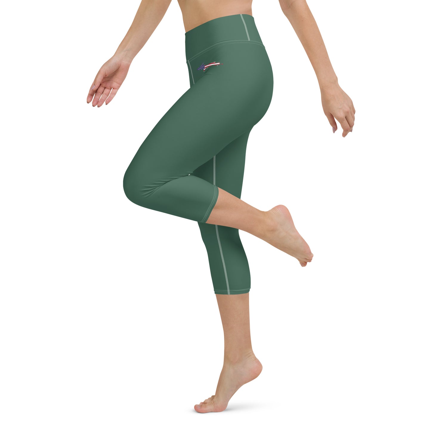 Michigan Upper Peninsula Yoga Capri Leggings (w/ UP USA Flag) | Ginger Ale Green