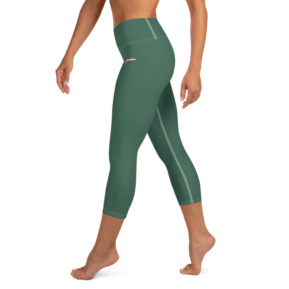 Michigan Upper Peninsula Yoga Capri Leggings (w/ UP USA Flag) | Ginger Ale Green