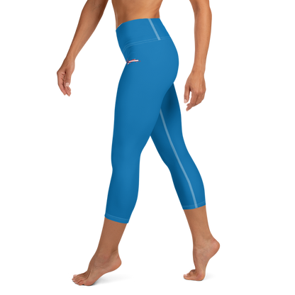 Michigan Upper Peninsula Yoga Capri Leggings (w/ UP USA Flag) | Azure