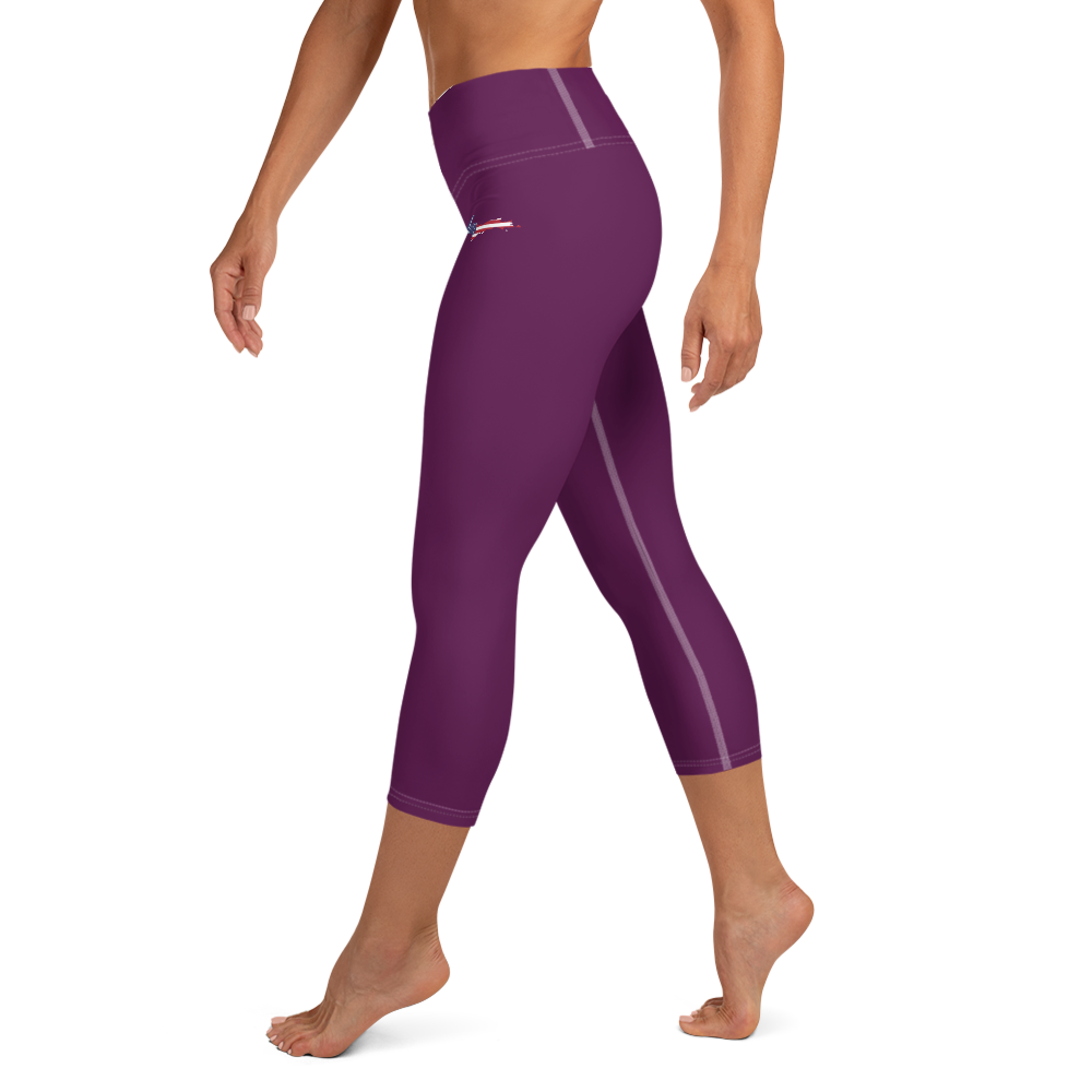 Michigan Upper Peninsula Yoga Capri Leggings (w/ UP USA Flag) | Tyrian Purple