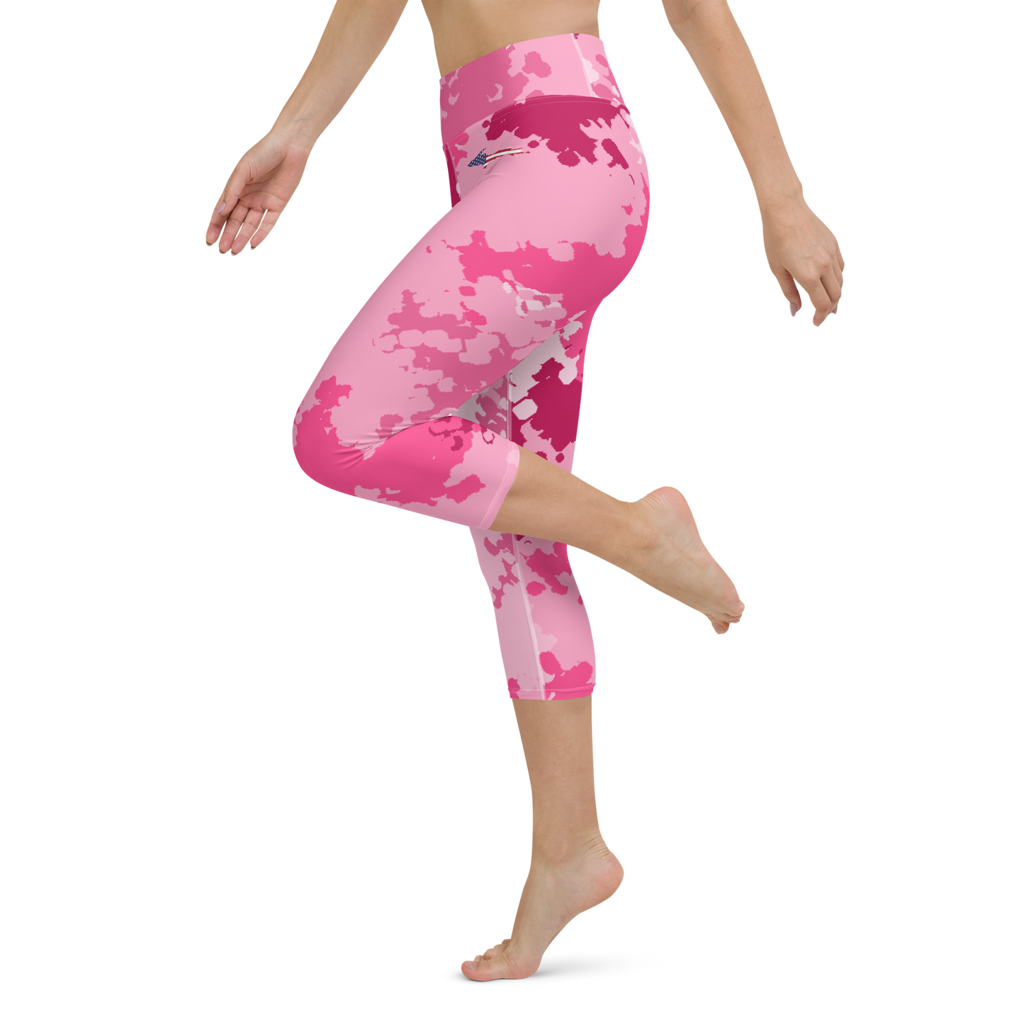 Michigan Upper Peninsula Yoga Capri Leggings (w/ UP USA Flag) | Pink Camo