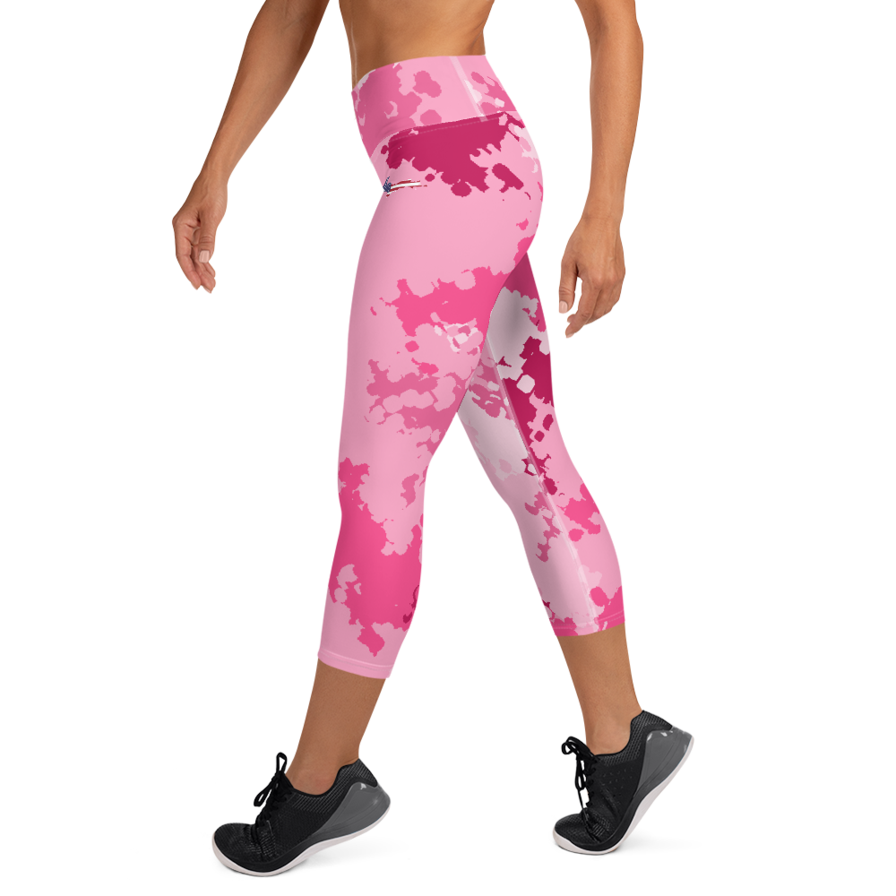 Michigan Upper Peninsula Yoga Capri Leggings (w/ UP USA Flag) | Pink Camo