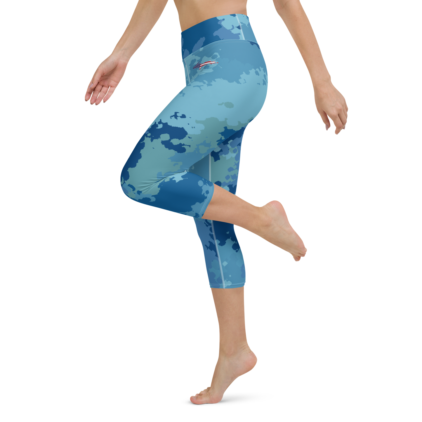 Michigan Upper Peninsula Yoga Capri Leggings (w/ UP USA Flag) | Great Lakes Camo