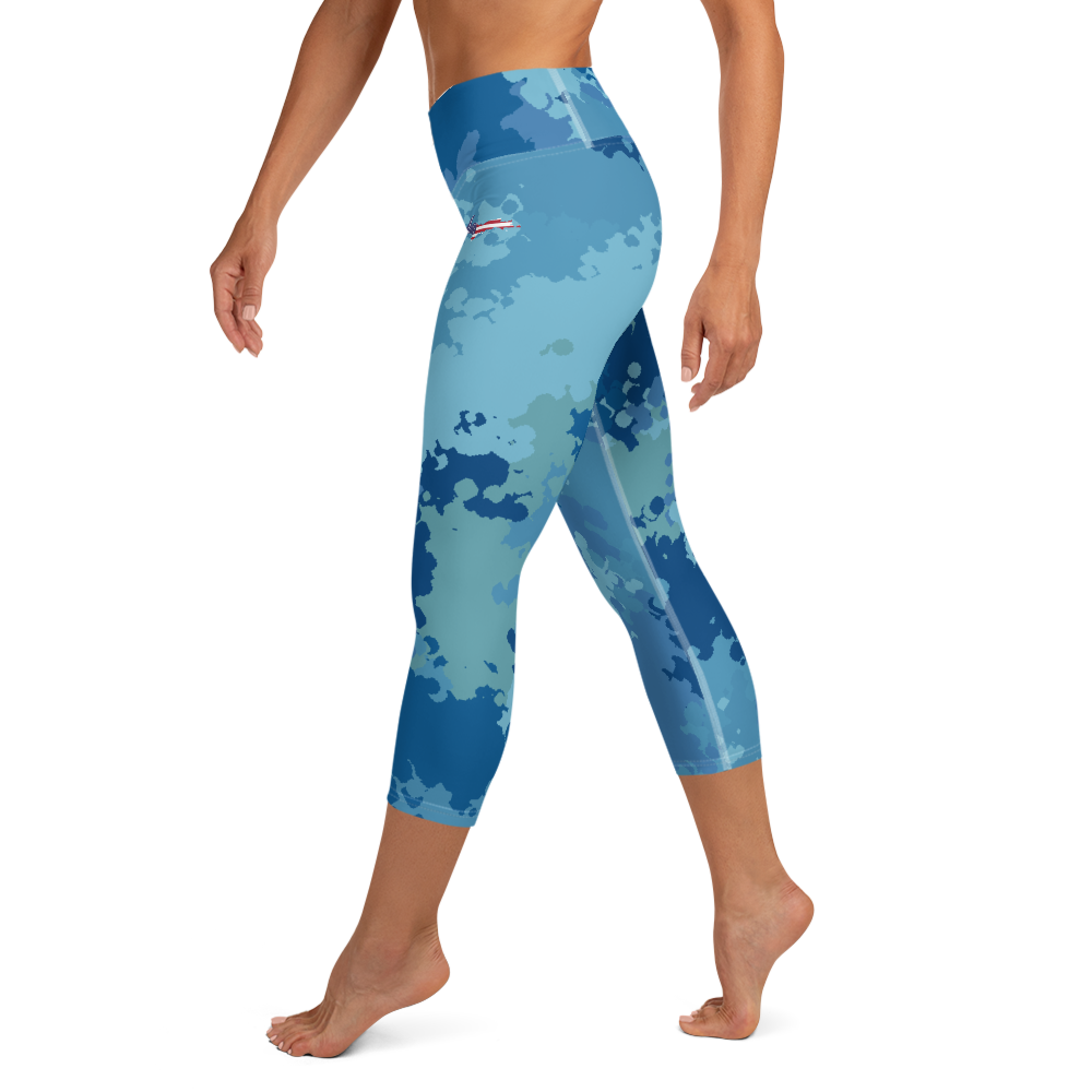 Michigan Upper Peninsula Yoga Capri Leggings (w/ UP USA Flag) | Great Lakes Camo