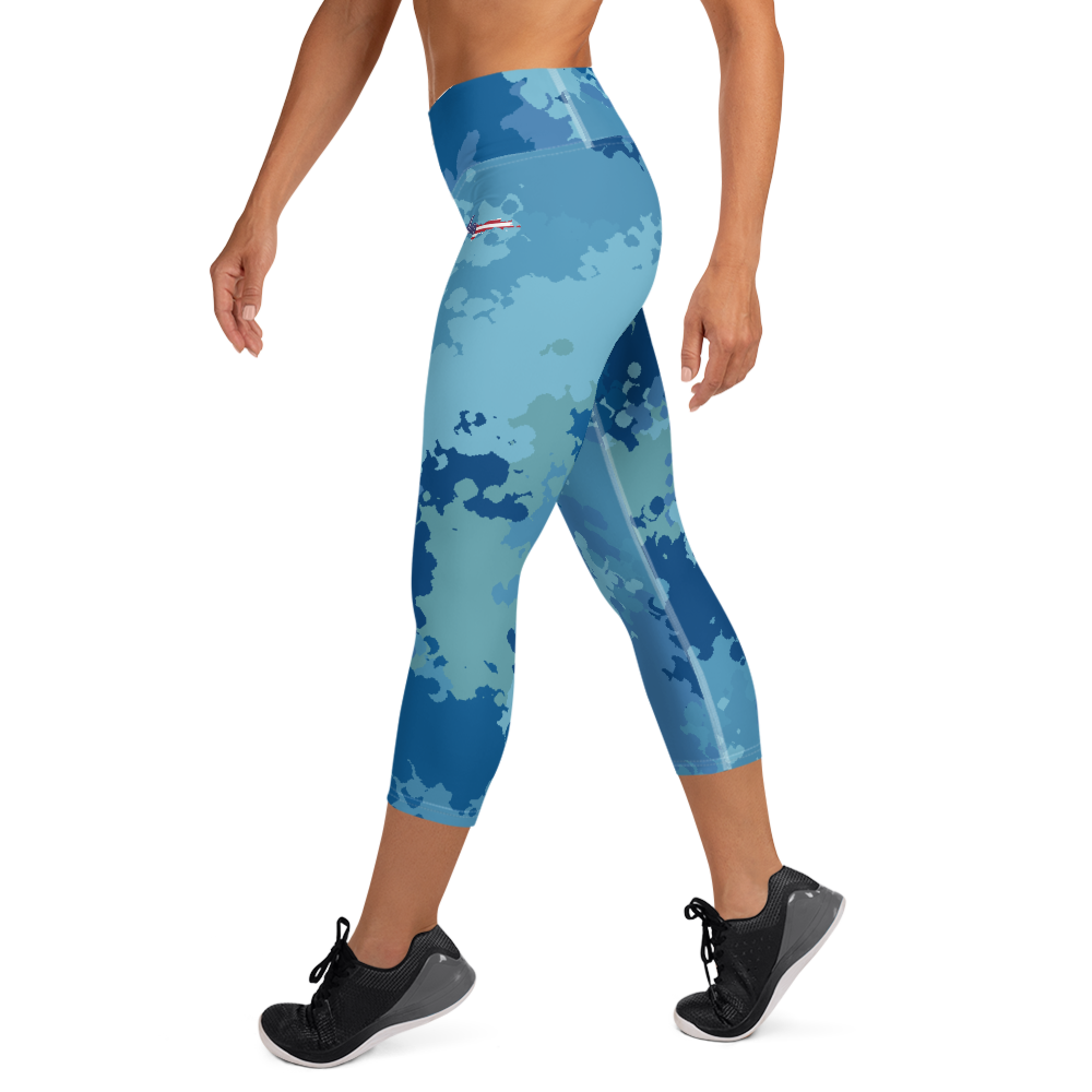 Michigan Upper Peninsula Yoga Capri Leggings (w/ UP USA Flag) | Great Lakes Camo