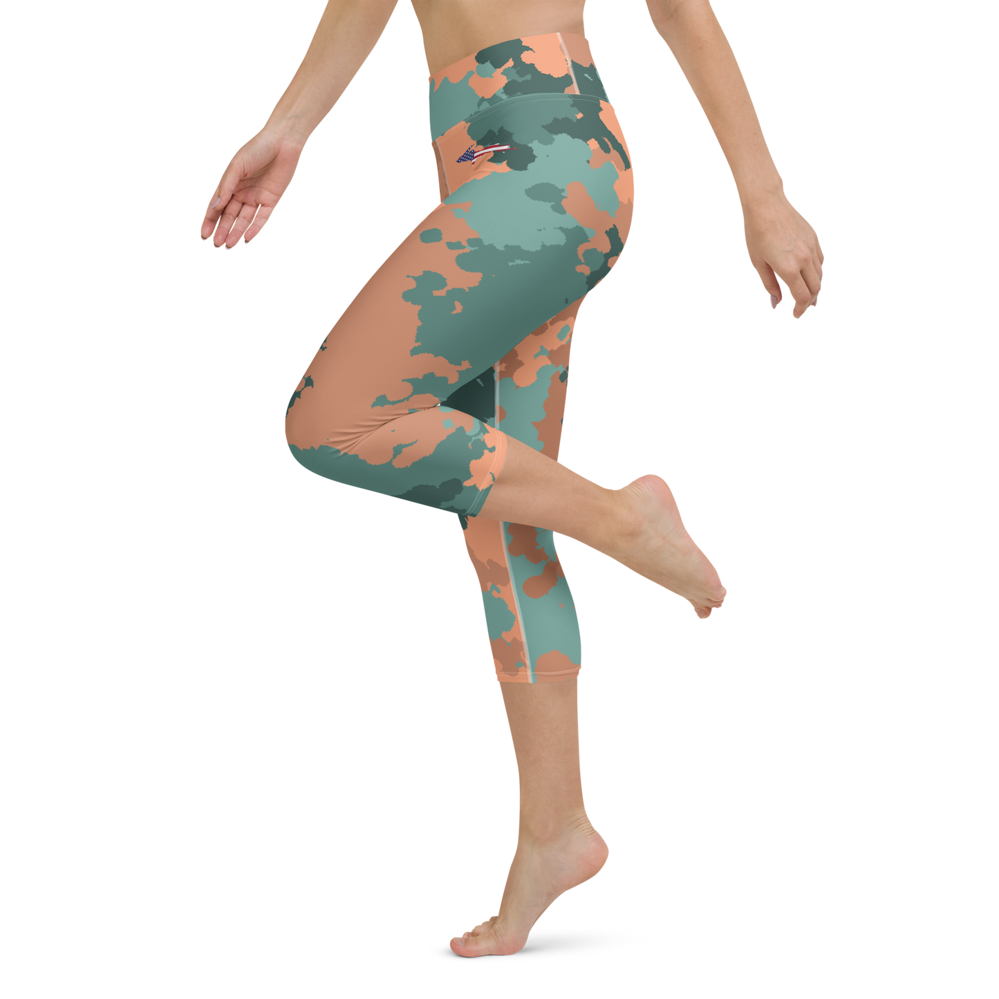 Michigan Upper Peninsula Yoga Capri Leggings (w/ UP USA Flag) | Copper Country Camo