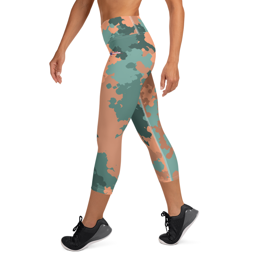 Michigan Upper Peninsula Yoga Capri Leggings (w/ UP USA Flag) | Copper Country Camo