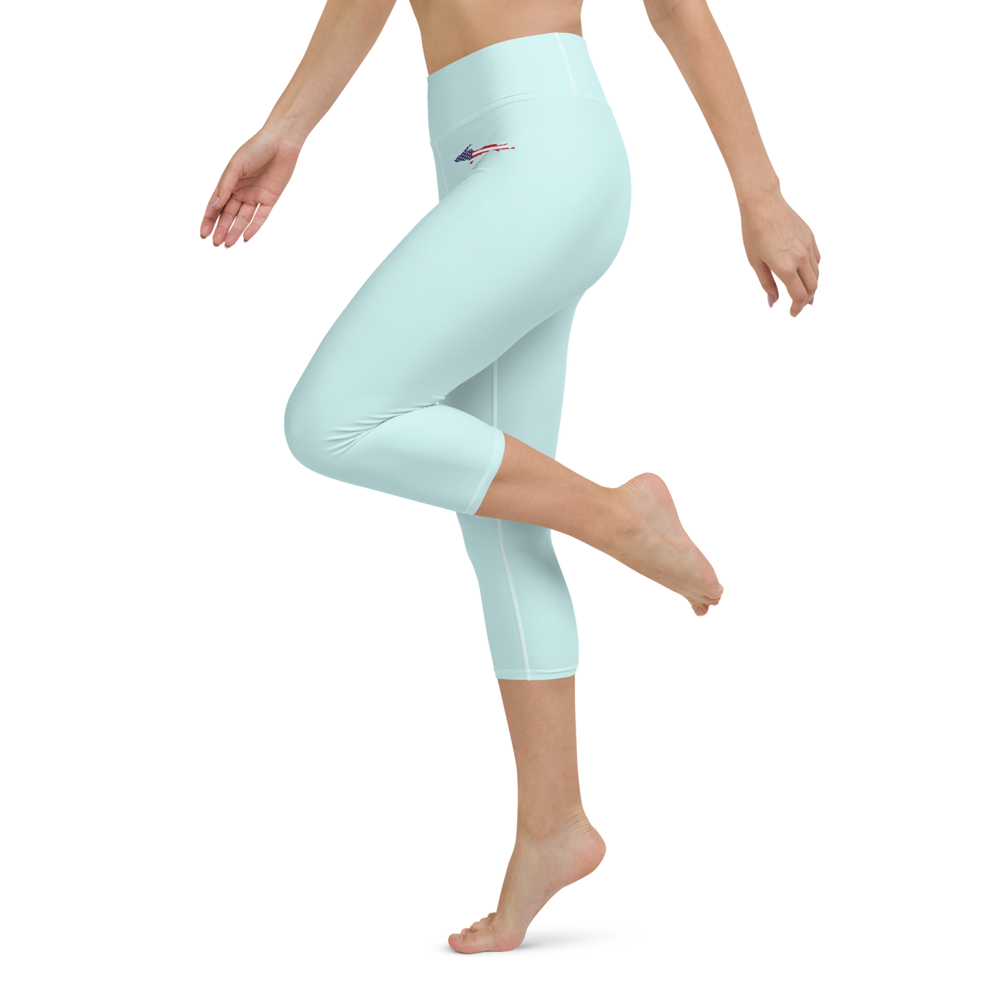 Michigan Upper Peninsula Yoga Capri Leggings (w/ UP USA Flag) | Cyan