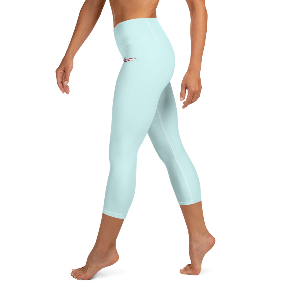 Michigan Upper Peninsula Yoga Capri Leggings (w/ UP USA Flag) | Cyan