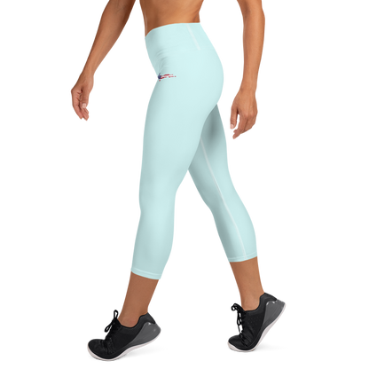 Michigan Upper Peninsula Yoga Capri Leggings (w/ UP USA Flag) | Cyan