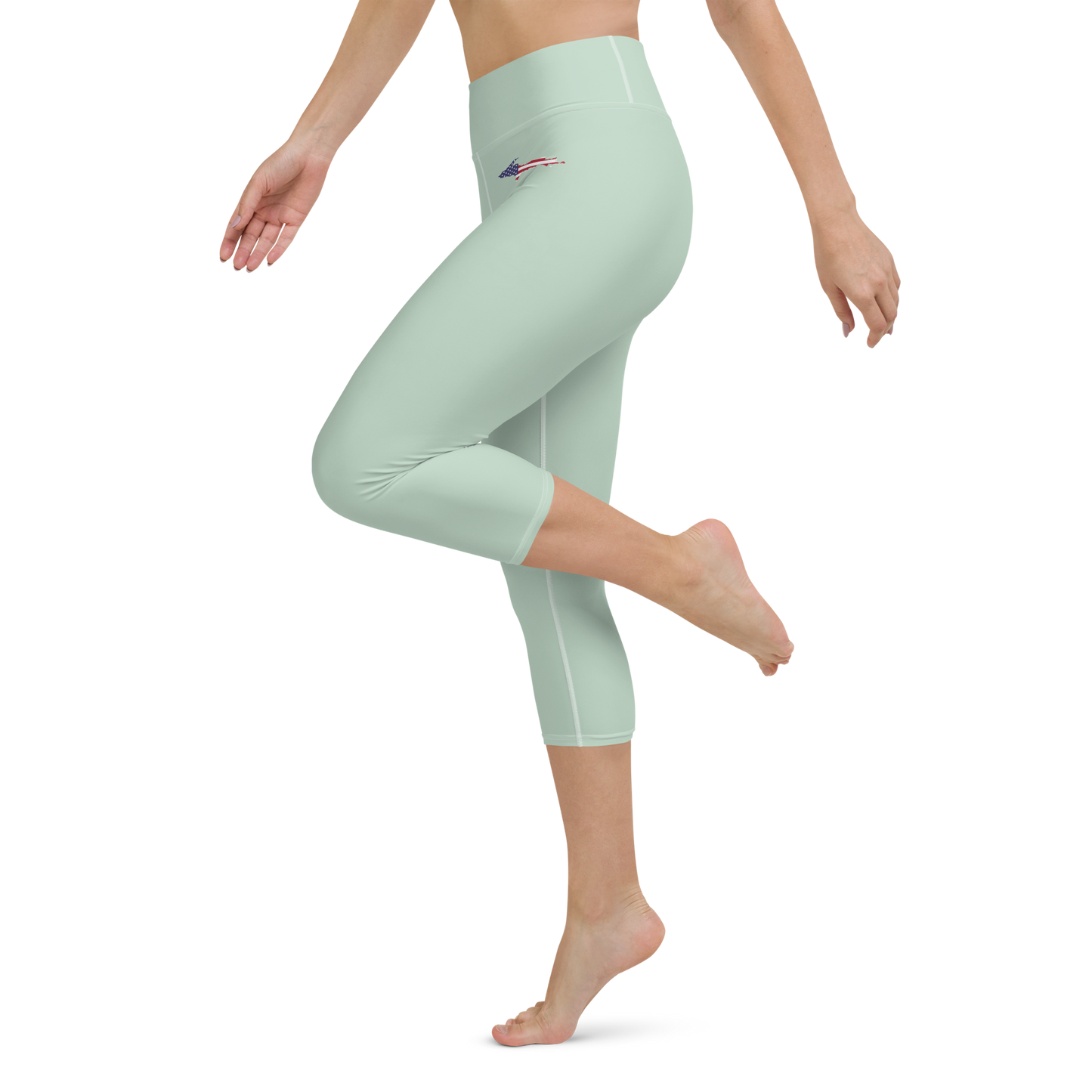 Michigan Upper Peninsula Yoga Capri Leggings (w/ UP USA Flag) | Sea Green