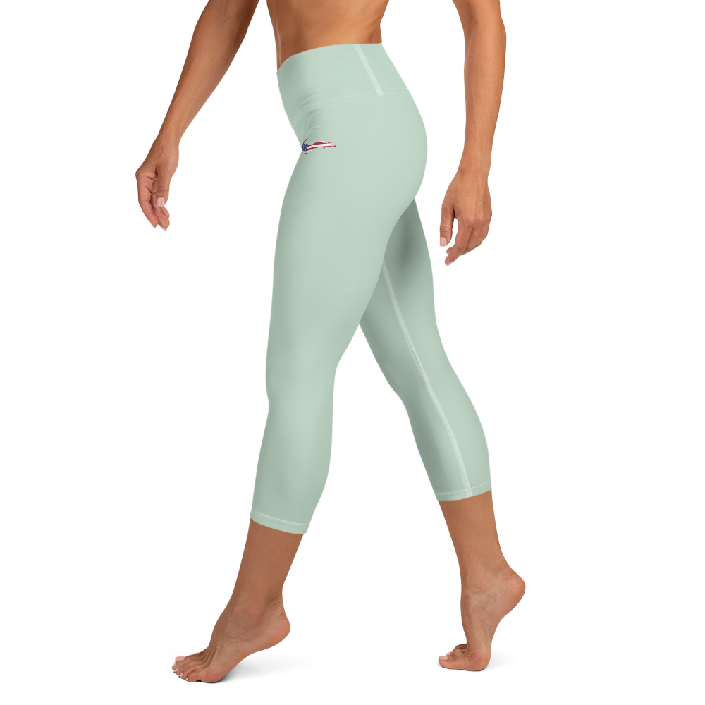 Michigan Upper Peninsula Yoga Capri Leggings (w/ UP USA Flag) | Sea Green