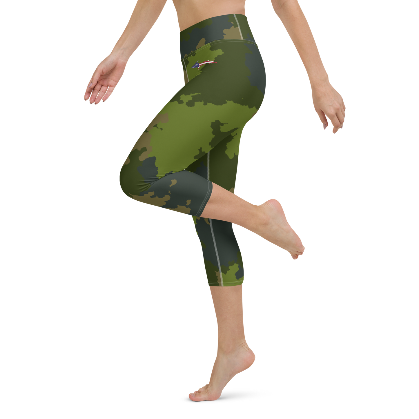 Michigan Upper Peninsula Yoga Leggings (w/ UP USA Flag) | Woodland Camo