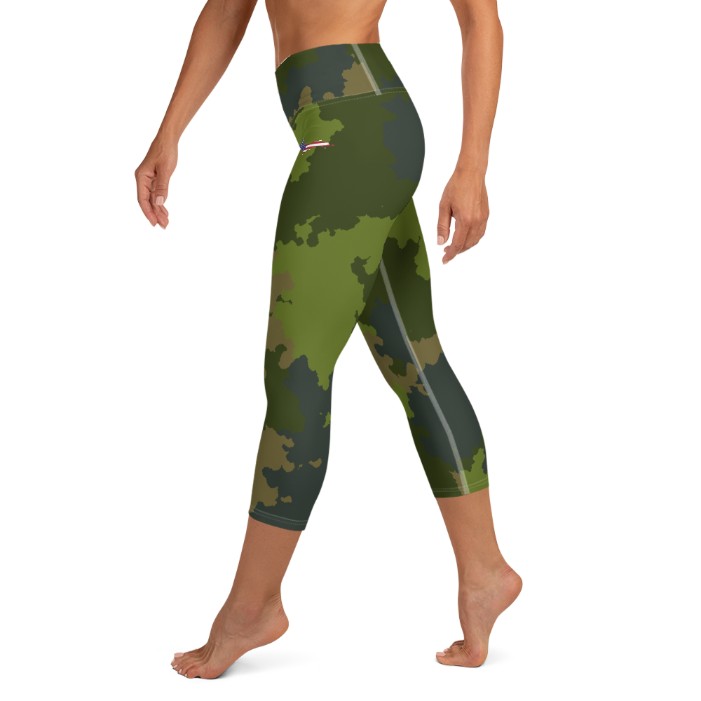 Michigan Upper Peninsula Yoga Leggings (w/ UP USA Flag) | Woodland Camo