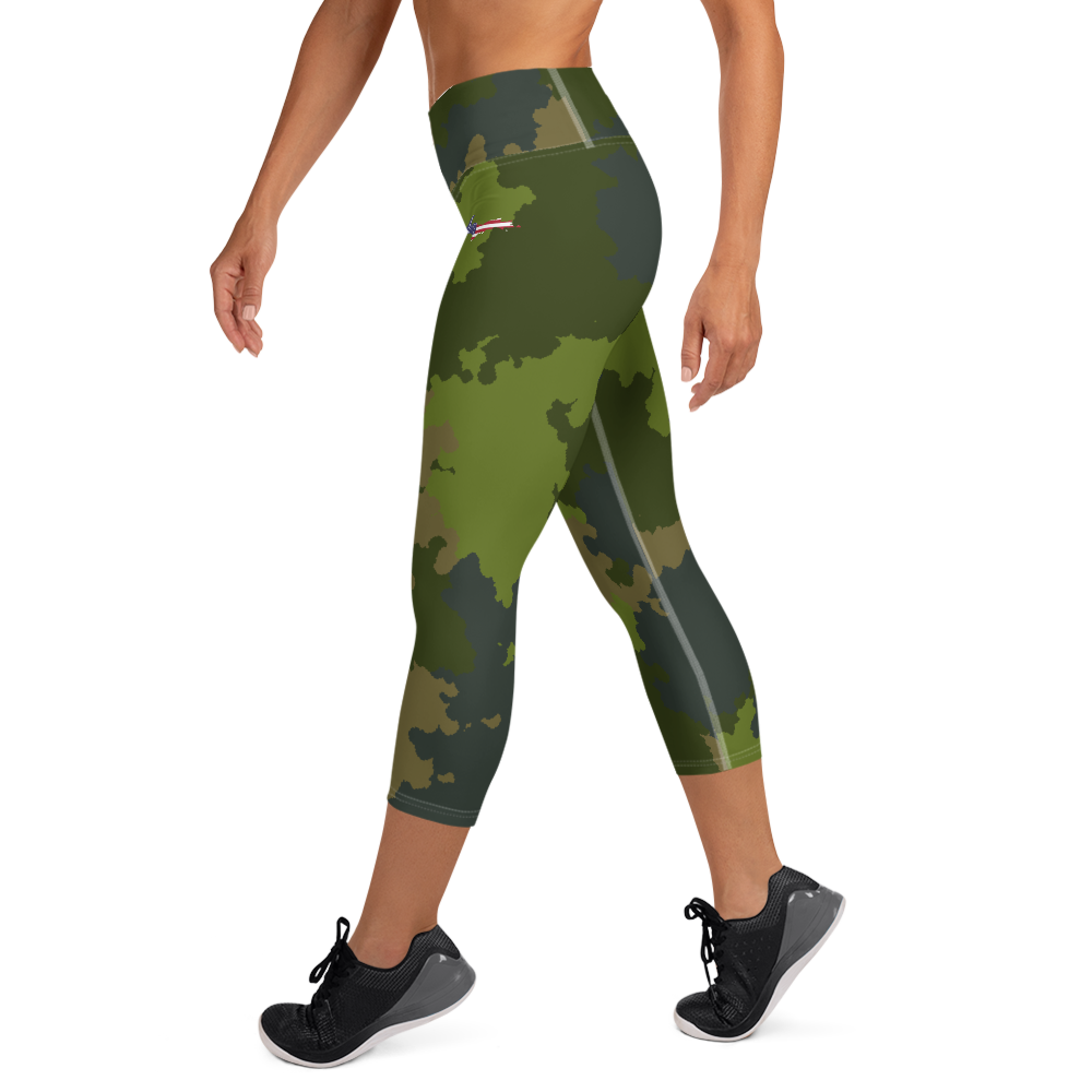 Michigan Upper Peninsula Yoga Leggings (w/ UP USA Flag) | Woodland Camo