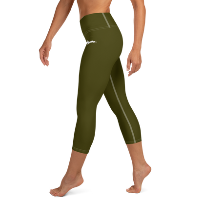 Michigan Upper Peninsula Yoga Capri Leggings (w/ UP Outline) | Military Green